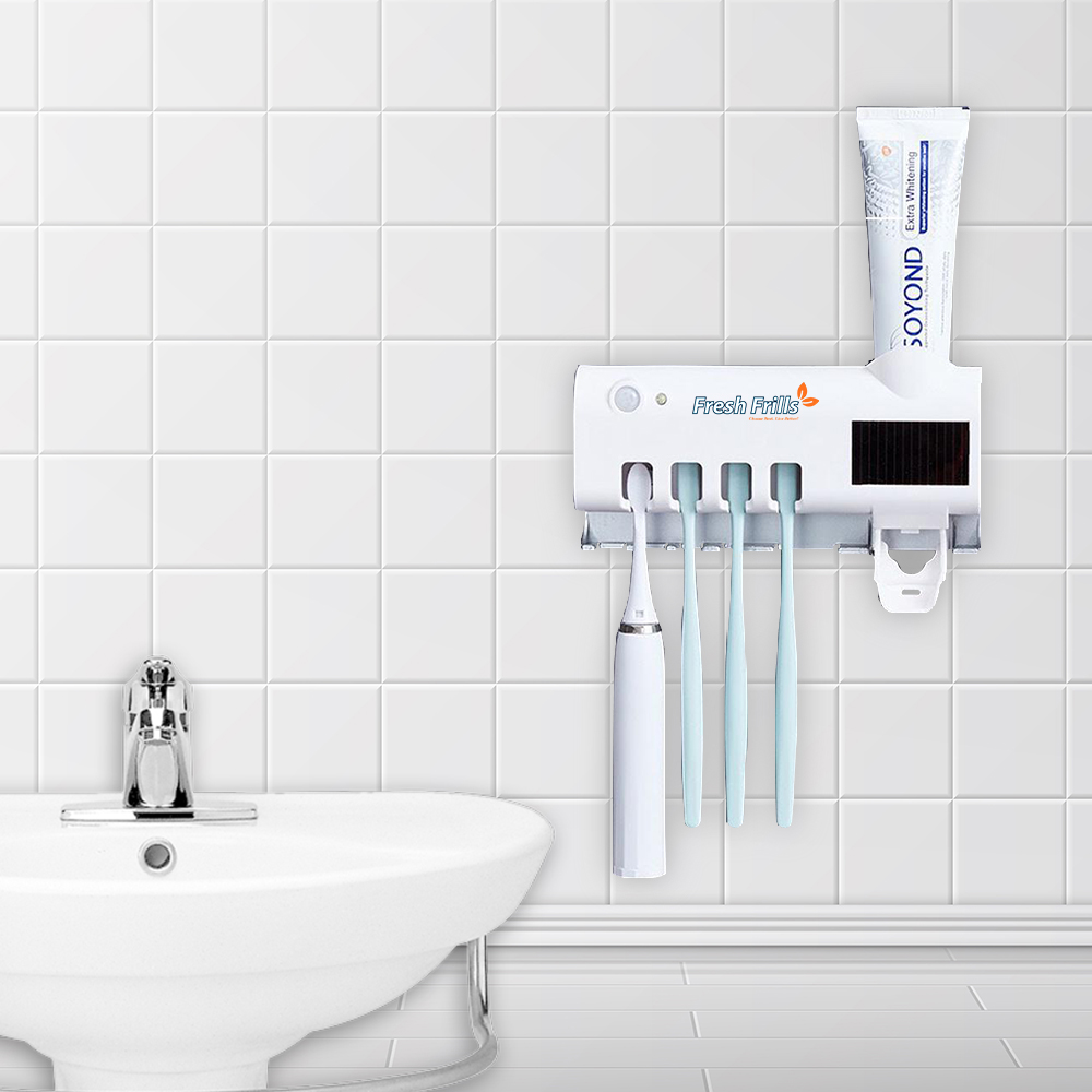 Solar Charging Infrared Toothbrush Sterilizer with Automatic Toothpaste Dispenser Magnetic Suction Cup - Image 3