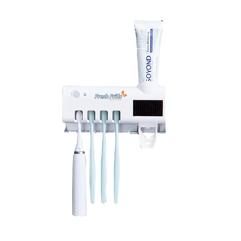 Solar Charging Infrared Toothbrush Sterilizer with Automatic Toothpaste Dispenser Magnetic Suction Cup